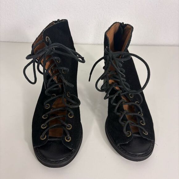 Jeffery Campbell Black Suede Lace Up Block Heeled Open Toed Sandals Size 7 - Picture 5 of 14